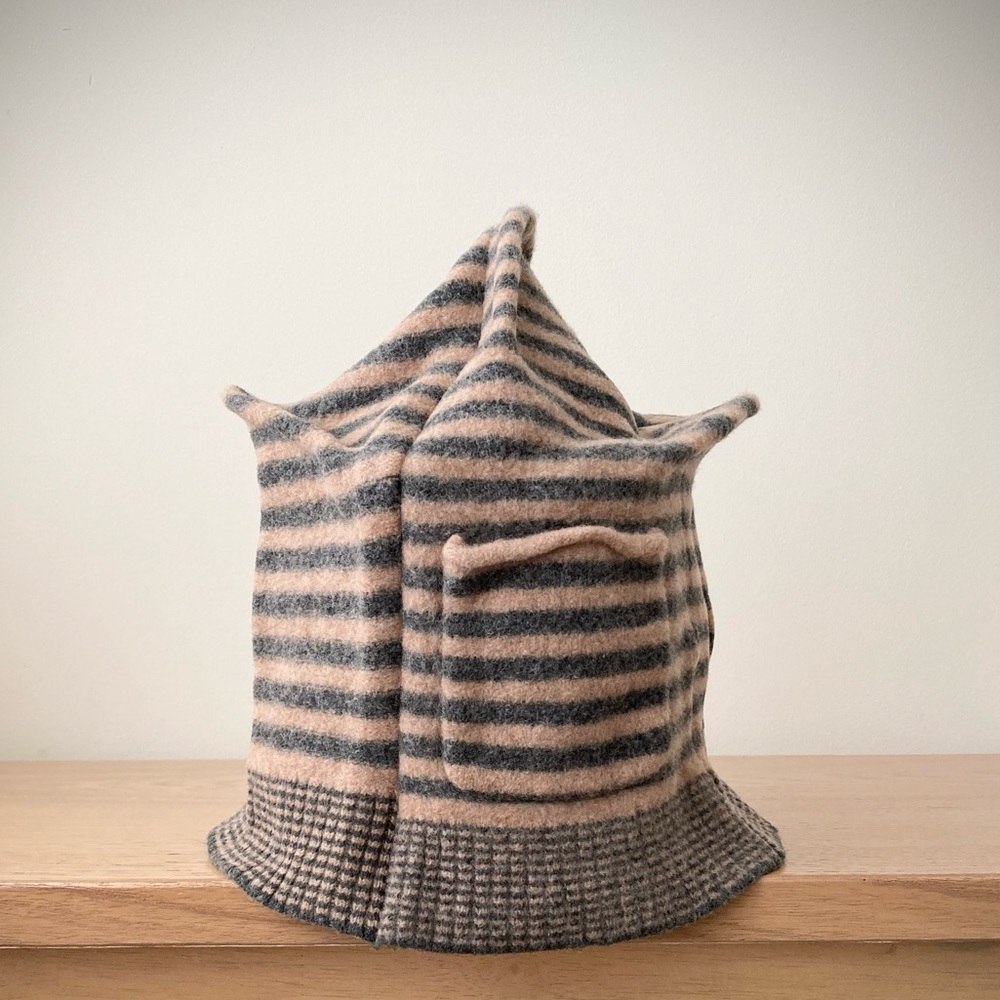 joodito origami crown wool sweater hat bucket beanie cap cloche striped gray tan